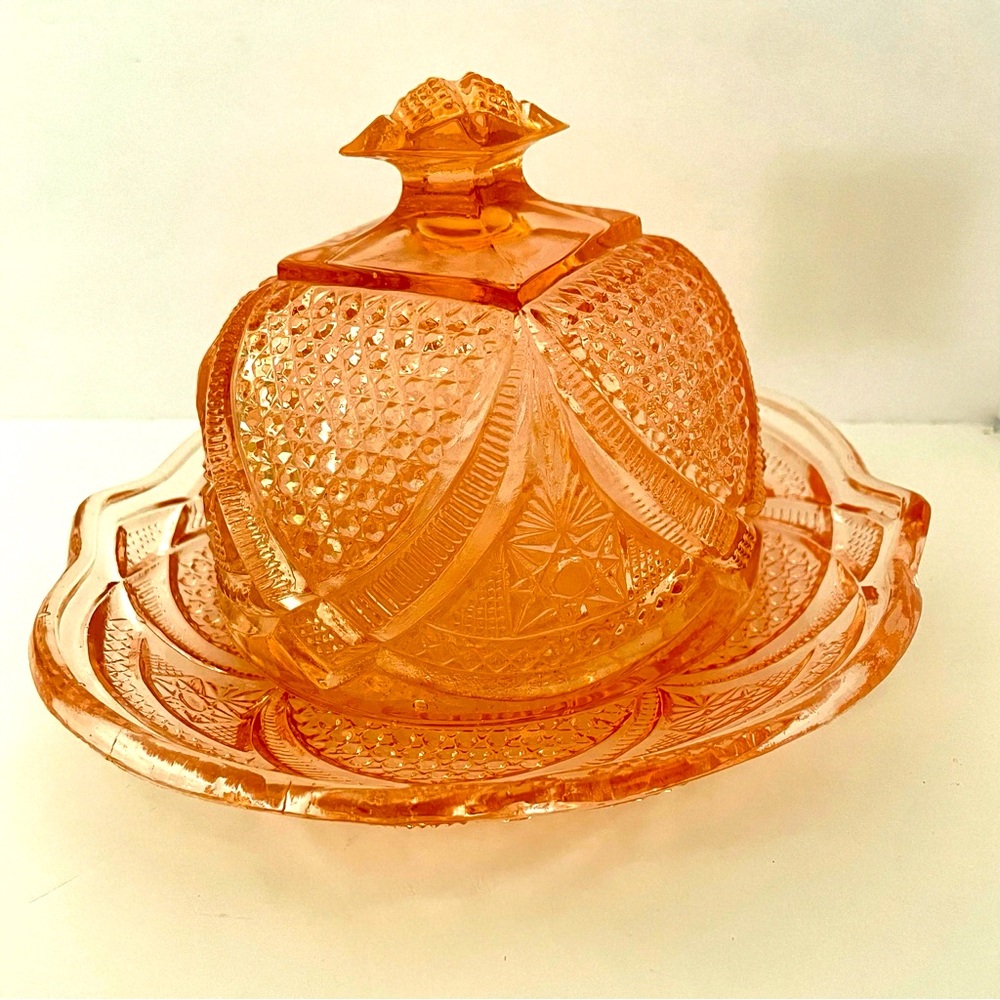 Vintage Pink Depression Glass Butter or Cheese Serving Dish